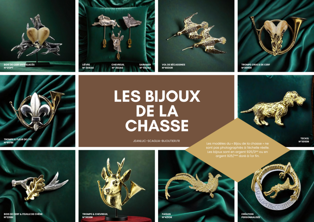 support visuels regroupant différentes créations autour du bijou de la chasse